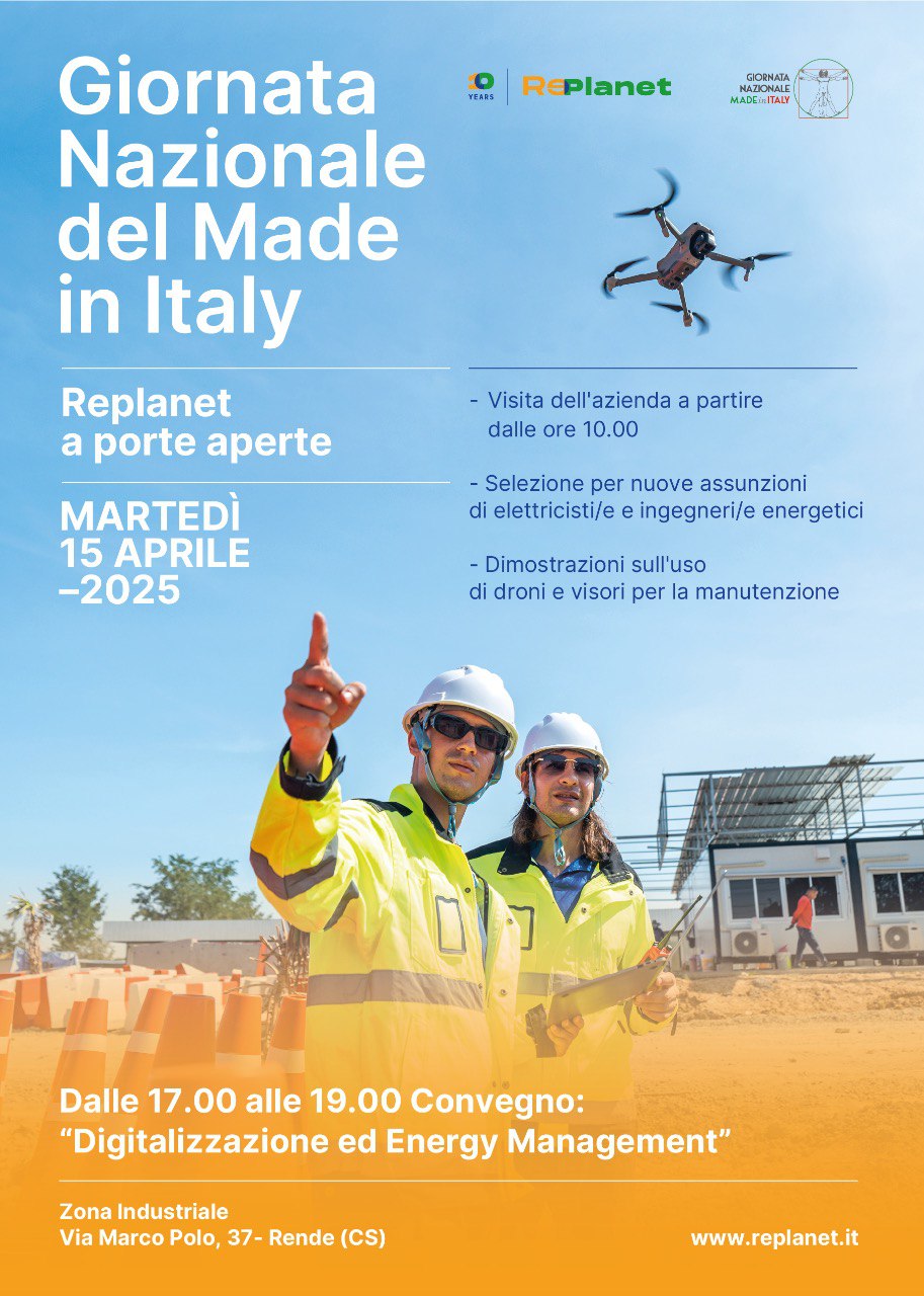 Replanet Energy selezionata dal MIMIT | azienda a porte aperte per la Giornata Nazionale del Made in Italy. Replanet Energy selezionata dal MIMIT | azienda a porte aperte per la Giornata Nazionale del Made in Italy.